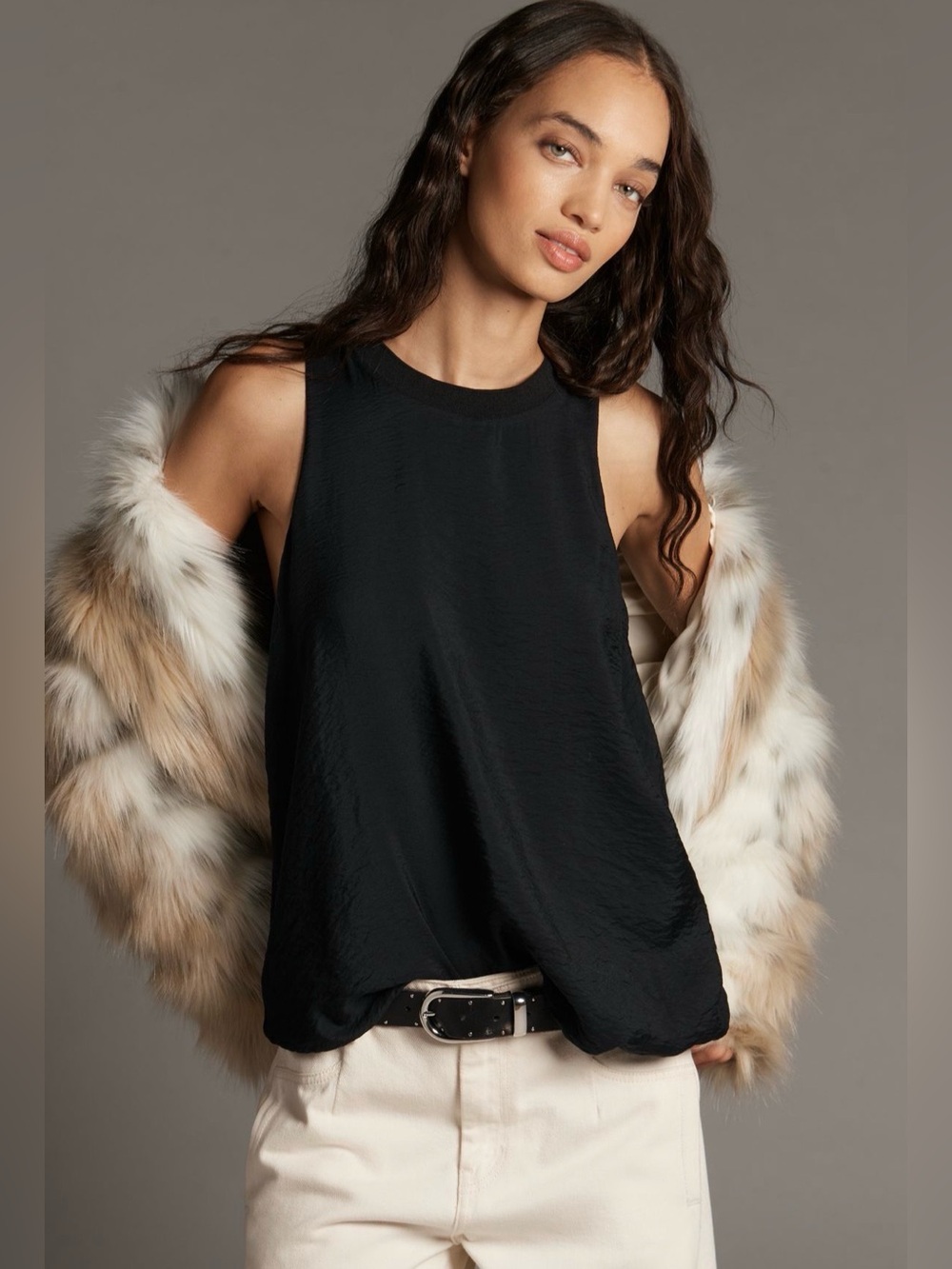 Anthro Sleeveless Crewneck Textured Blouse